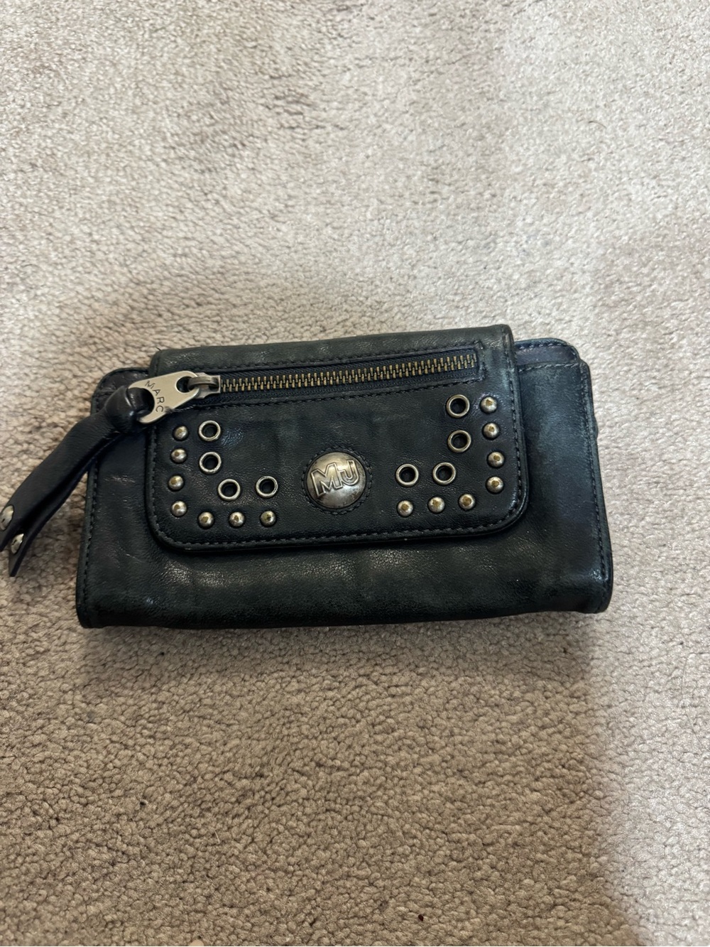 Marc Jacobs Black Leather Studded Zip Wallet